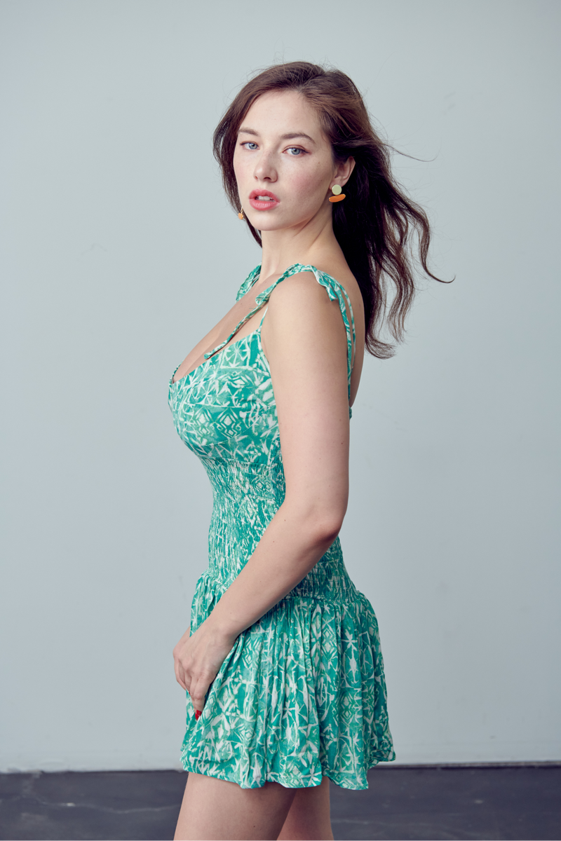 Katie boho print green dress