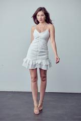 Josie white ruched ruffle dress