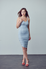 Frances light blue side ruched dress