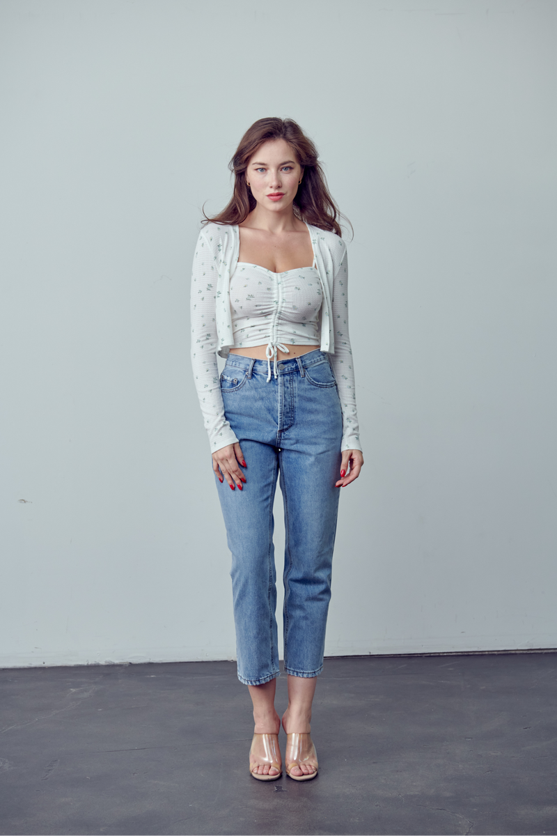 Isabel woven denim straight jean