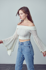 Vera Knit lace off shoulder long sleeve crop top