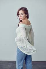 Vera Knit lace off shoulder long sleeve crop top