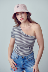 Sienna Knit Stripe Crinkled Jersey One shoulder Crop Top