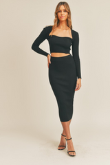 Tania ribbed knit mini skirt and crop top set